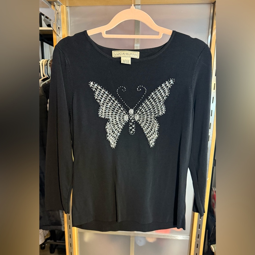 Lucia Burns Rhinestone Butterfly Top ✨🖤 Size L